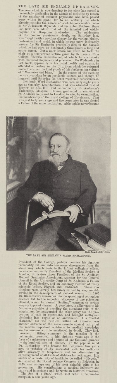 Il defunto Sir Benjamin Ward Richardson da English Photographer