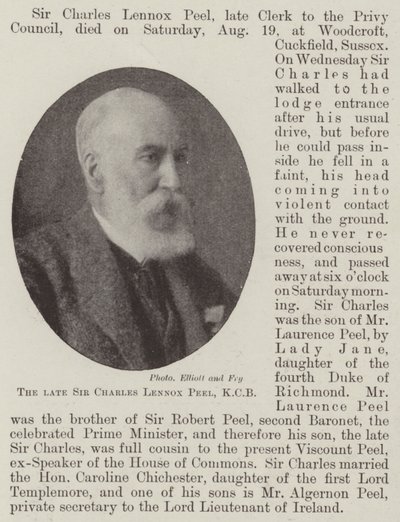 Il defunto Sir Charles Lennox Peel, KCB da English Photographer