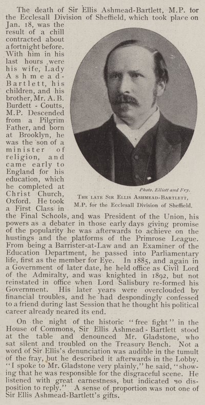 Il defunto Sir Ellis Ashmead-Bartlett, MP per la divisione Ecclesall di Sheffield da English Photographer