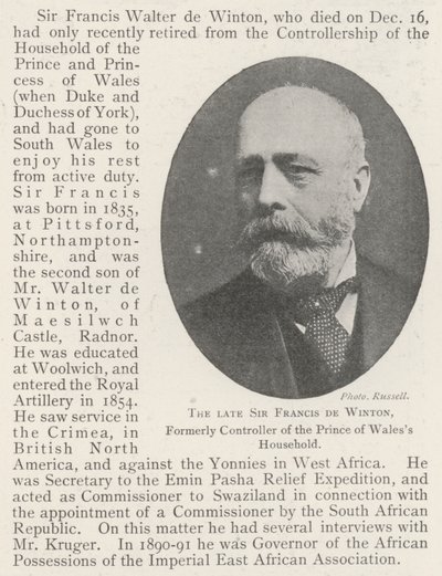 Il defunto Sir Francis de Winton, ex controllore della casa del Principe di Galles da English Photographer