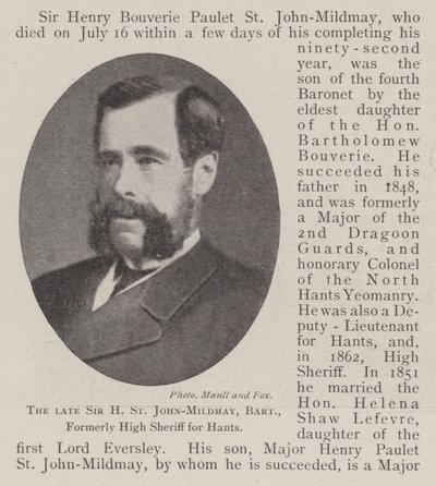 Il defunto Sir H St John-Mildmay, baronetto, ex sceriffo di Hants da English Photographer