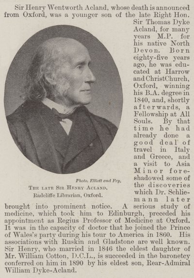 Il defunto Sir Henry Acland, bibliotecario Radcliffe, Oxford da English Photographer