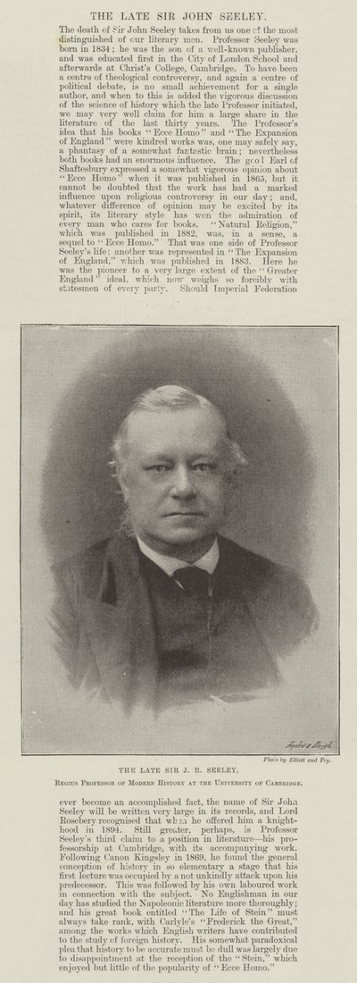 Il defunto Sir J R Seeley, Professore Regio di Storia Moderna all