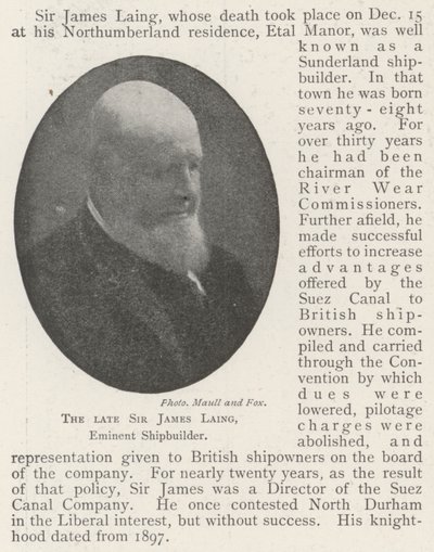 Il defunto Sir James Laing, eminente costruttore navale da English Photographer