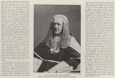 Il defunto Sir John Duke Coleridge, Barone Coleridge, e Lord Chief Justice d