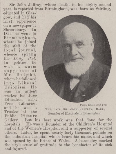 Il defunto Sir John Jaffray, baronetto, fondatore di ospedali a Birmingham da English Photographer