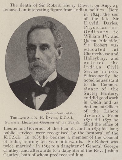 Il defunto Sir R H Davies, KCSI, ex tenente generale del Punjab da English Photographer