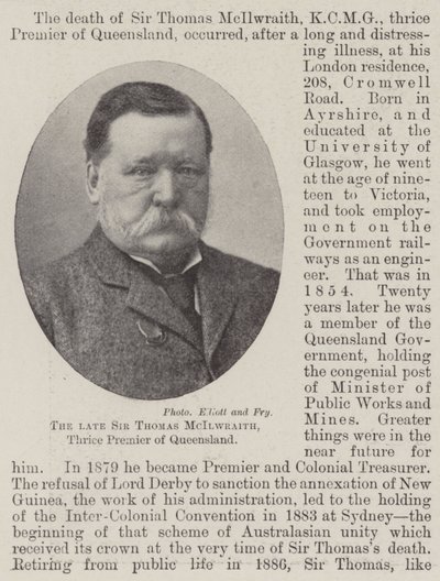 Il defunto Sir Thomas McIlwraith, tre volte Premier del Queensland da English Photographer