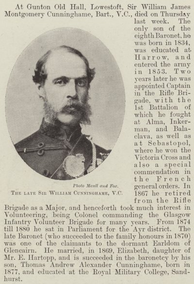 Il defunto Sir William Cunninghame, VC da English Photographer