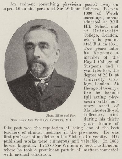 Il defunto Sir William Roberts, MD da English Photographer