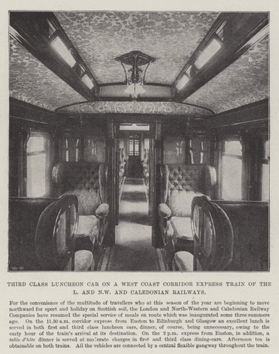 Carrozza ristorante di terza classe su un treno espresso del West Coast Corridor delle ferrovie L e NW e Caledonian da English Photographer