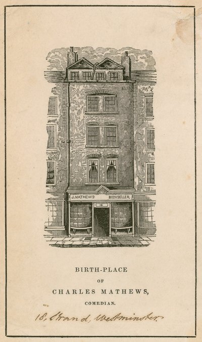 18 Strand, Westminster, Londra, luogo di nascita di Charles Matthews, comico da English School