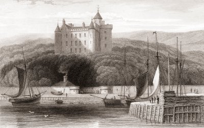 Veduta del XIX secolo del Castello di Dunrobin, Sutherland, Scozia. Da Churton