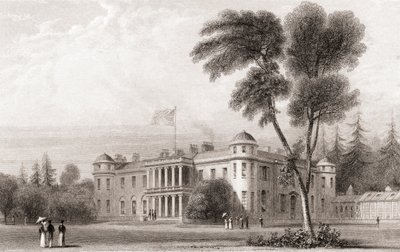 Veduta del XIX secolo di Goodwood House, West Sussex, Inghilterra meridionale. Da Churton