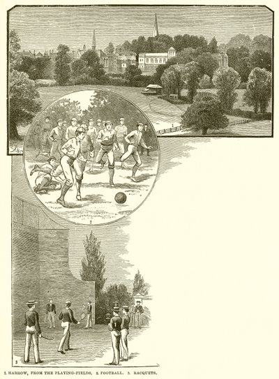 1. Harrow, dai campi da gioco. 2. Calcio. 3. Racchette da English School