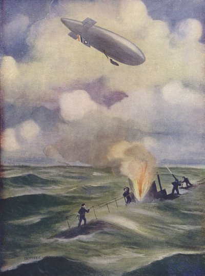 Un dirigibile navale britannico che bombarda un sottomarino da English School