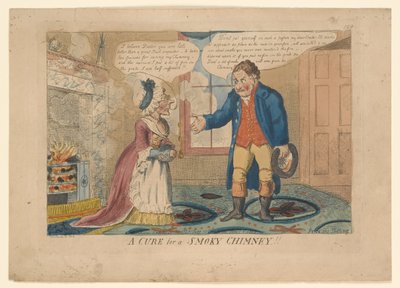 Una cura per un camino fumoso!!, disegnato da G. M. Woodward, 1808 da English School