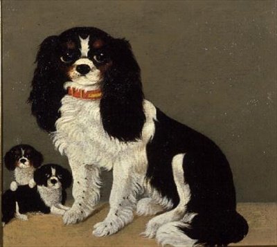 Un Cavalier King Charles Spaniel con cuccioli da English School