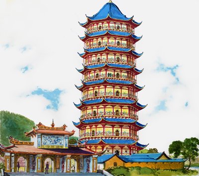 Una pagoda cinese, illustrazione da "Il tesoro". da English School