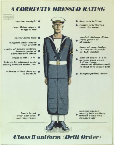 Un marinaio vestito correttamente, uniforme di Classe II (Ordine di esercitazione), 1957 da English School