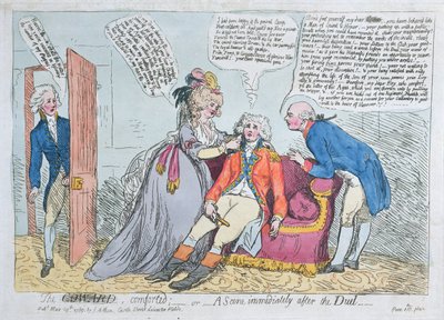 Un codardo confortato, o una scena immediatamente dopo il duello, pubblicato da J. Aitken nel 1789 da English School