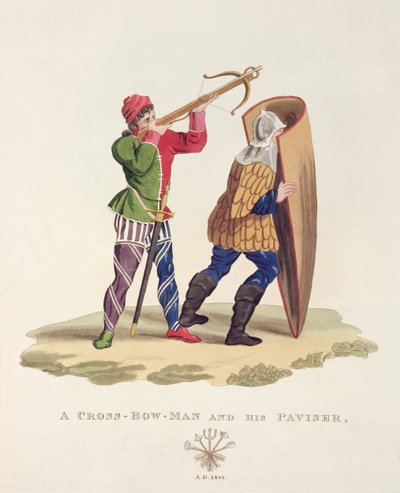 Un Balestriere e il suo Paviser, 1433, da Antiche Armature di Samuel Rush Meyrick, 1824 da English School