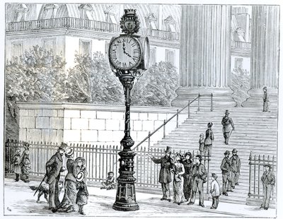 Una folla ammira un orologio pneumatico da English School