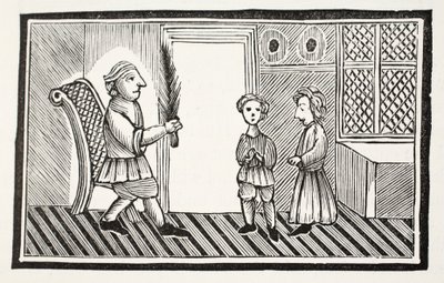 Un padre e i suoi figli, illustrazione da Chap-books del XVIII secolo di John Ashton, pub. 1882 da English School