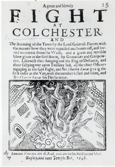 Una grande e sanguinosa battaglia a Colchester, stampata nel 1648 da English School