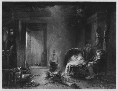 Un cottage delle Highlands, dal dipinto nella Vernon Gallery (incisione) da English School