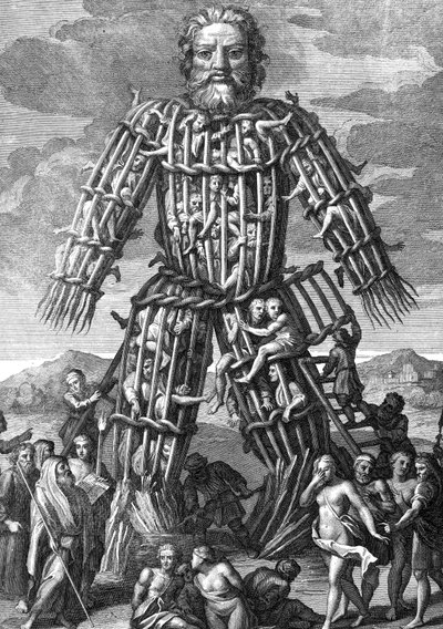 Un enorme colosso fatto di rami di salice, in cui gli uomini venivano bruciati vivi in onore degli dei, inciso da Cornelis Huyberts, illustrazione ai Commentari di Cesare tradotti in inglese da William Duncan da English School