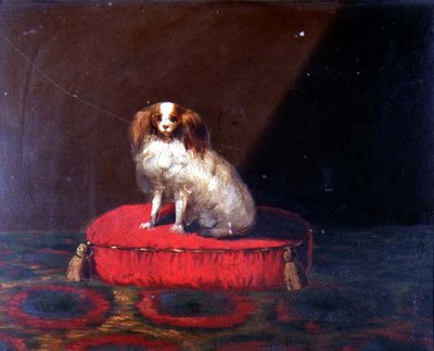 Un King Charles Spaniel su un cuscino rosso, Scuola Provinciale da English School
