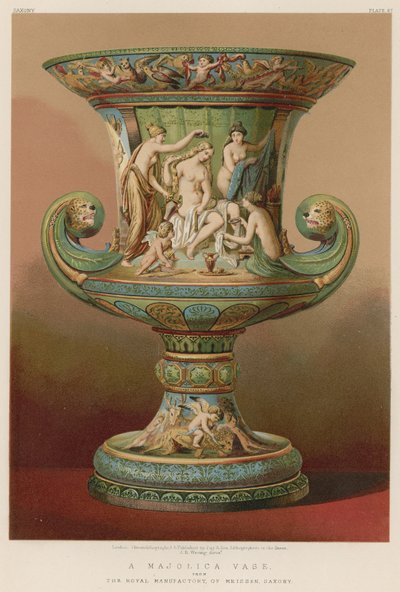 Vaso in maiolica della Manifattura Reale di Meissen, Sassonia (cromolito) da English School