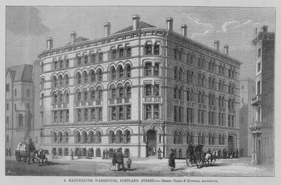 Un Magazzino di Manchester, Portland Street, Architetti Messrs Clegg e Knowles. Illustrazione per The Builder da English School