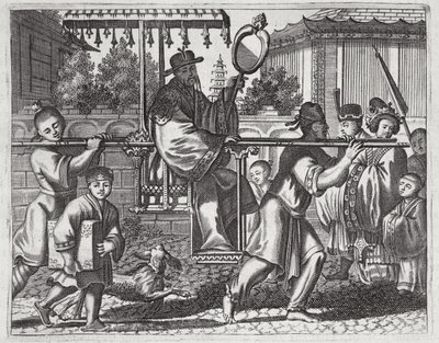 Un mandarino in una sedia a portantina, illustrazione da una descrizione delle ambasciate in Cina, 1690 da English School