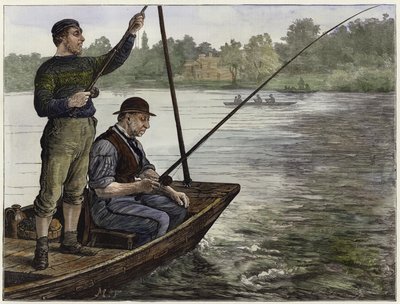 Un membro di un club di pesca sul Tamigi da English School