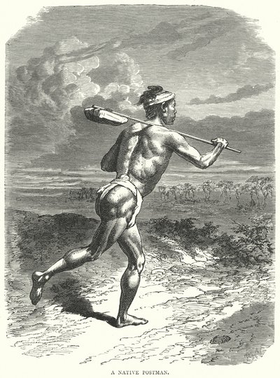 Un postino indigeno (incisione) da English School