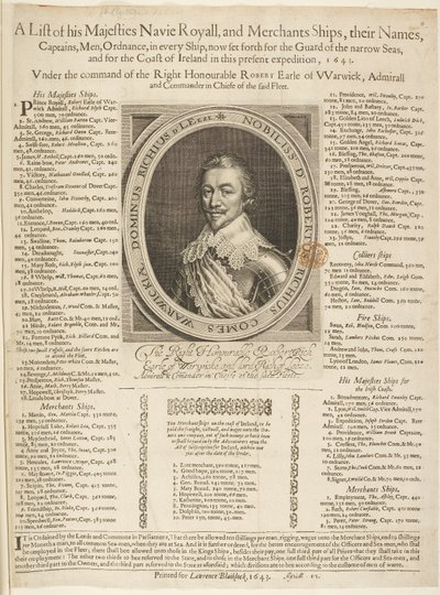 Un elenco navale con ritratto del conte di Warwick da English School