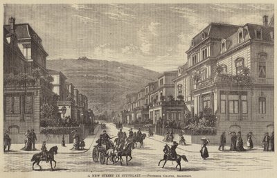 Una nuova strada a Stoccarda (incisione) da English School