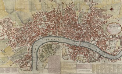 Un nuovo e preciso piano delle città di Londra e Westminster e del borgo di Southwark, 1725 da English School