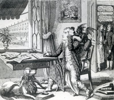 Un nobile poeta - Grattando le sue idee, pubblicato da J. Johnston, 1823 da English School