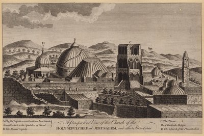 Veduta prospettica della Chiesa del Santo Sepolcro a Gerusalemme e altre strutture da English School