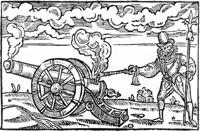 Un picchiere che accende un cannone da English School