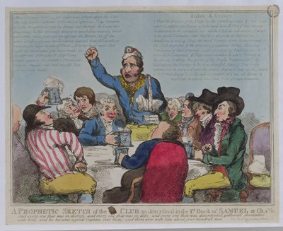Uno Schizzo Profetico del Club come Descritto nel 1° Libro di Samuele, 22 Ch, 2 Ve, pub. da S.W. Fores, 1799 (incisione colorata) da English School
