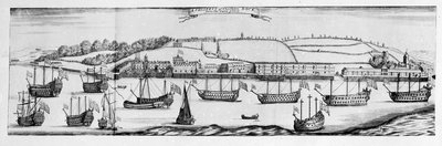 Una prospettiva del cantiere navale di Chatham dal mulino a vento di Finsbery da English School