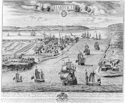 Una prospettiva della città e del porto di Harwich da English School