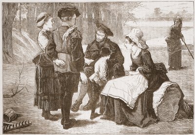 Un lavoratore protestante di Meaux che legge le Scritture ai suoi amici, illustrazione da The History of Protestantism di James Aitken Wylie, pub. 1878 da English School