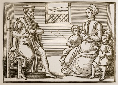 Una famiglia puritana, da Tenor of the Whole Psalms in Four Parts, 1563 da English School