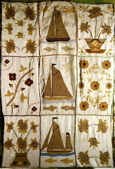 Coperta trapuntata con navi a vela e fiori da English School