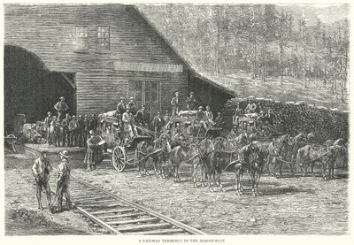 Un capolinea ferroviario nel Nord-Ovest (incisione) da English School